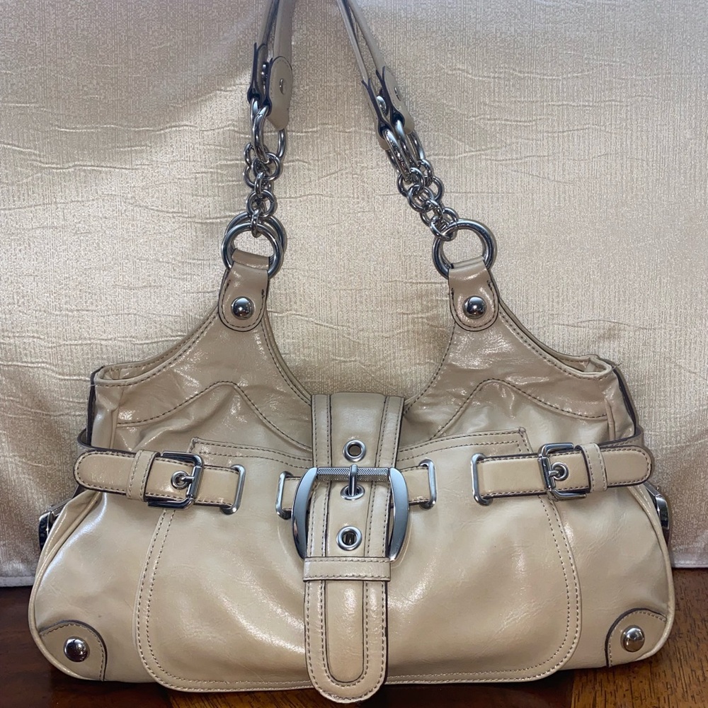 Kathy Van Zeeland Cream Shoulder Bag with Decorative Buckles